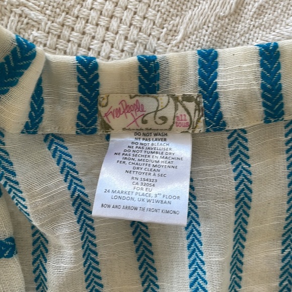 Free People UK Kimono Style Lightweight Cotton Blend Top Turquoise White Striped - Picture 4 of 6